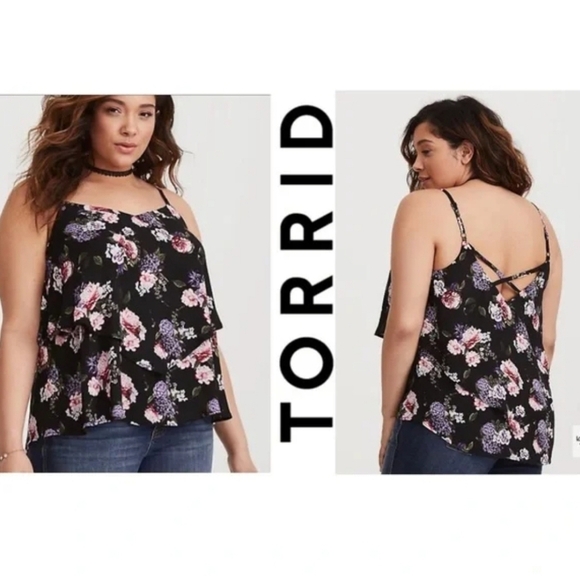 Torrid Floral Black and Purple Women's Top - Picture 1 of 6